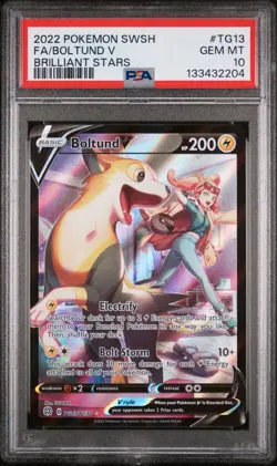 2022 POKEMON SWORD & SHIELD BRILLIANT STARS #TG13 FULL ART/BOLTUND V PSA 10 - Image 1