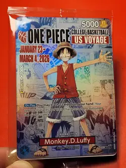 One Piece P-055 Monkey D Luffy College Basketball US Voyage Card SEALED Gonzaga - Image 1