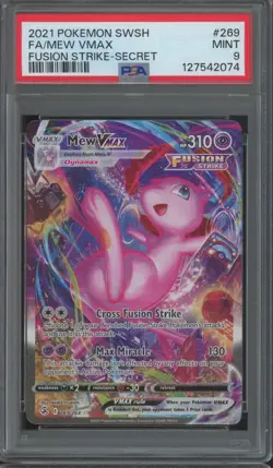 2021 Pokemon SWSH Fusion Strike Secret Full Art #269 Mew Vmax Mint PSA 9 - Image 1