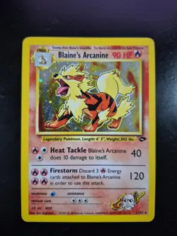 Blaine's Arcanine 1/132 Swirl Unlimited Pokemon Gym Challenge Vintage Holo MP - Image 1