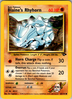 Pokemon TCG | Blaine's Rhyhorn 65/132 | Common | Gym Challenge | Lightly Played - Image 1