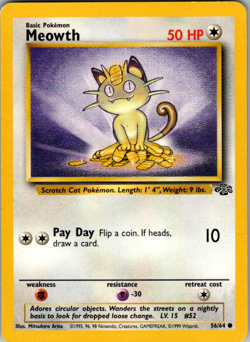 Pokemon Meowth 56/64 Jungle Unlimited - Common - WOTC Pokemon Vintage NM/MT TCG - Image 1