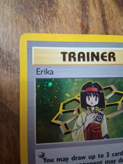 Pokemon TCG Erika Trainer Card 16/132 Holo Gym Heroes Has Scuffs On Top/sides. - Image 4