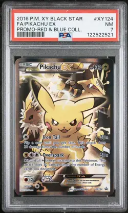 2016 POKEMON XY BLACK STAR PROMO RED & BLUE COLL FULL ART/PIKACHU EX PSA 7 - Image 1