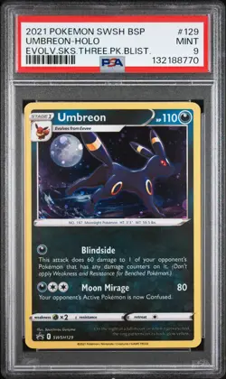 2021 POKEMON SWSH BLACK STAR PROMO #129 UMBREON-HOLO PSA 9 - Image 1