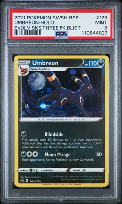 2021 POKEMON SWSH BLACK STAR PROMO #129 UMBREON-HOLO PSA 9 - Image 1