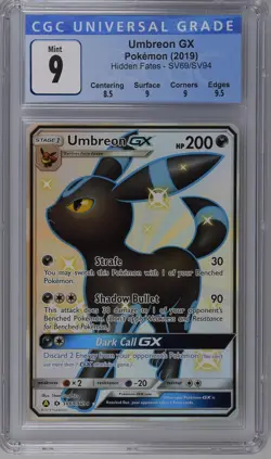 2019 Pokemon Hidden Fates Full Art Umbreon GX SV69/SV94 CGC Mint 9 - Image 1