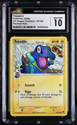 2006 POKEMON EX DRAGON FRONTIERS TOTODILE 67/101 REVERSE STAMPED HOLO CGC 10 - Image 1