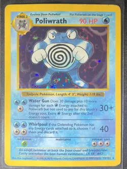 Poliwrath 1999 Vintage Pokemon Base Set Shadowless Holo 13/102 HP - Image 1