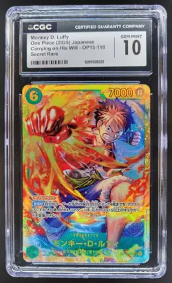 2025 ONE PIECE CCG JAPANESE MONKEY D. LUFFY SECRET RARE OP13-118 CGC 10 PT - Image 1