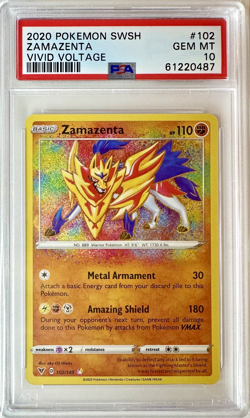 PSA 10 ZAMAZENTA #102 Amazing Rare - 2020 POKEMON SWSH VIVID VOLTAGE 102/185 - Image 1