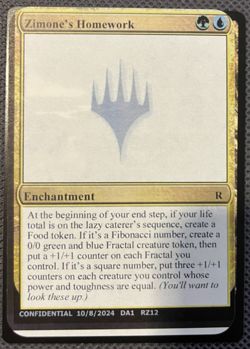 Magic MTG Zimone's Homework Gavin Verhey's Unknown Event Playtest Card - Image 1