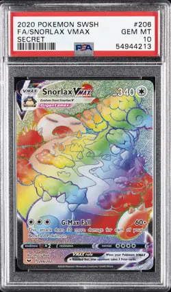 2020 POKEMON SWORD & SHIELD SECRET #206 FULL ART/SNORLAX VMAX PSA 10 - Image 1