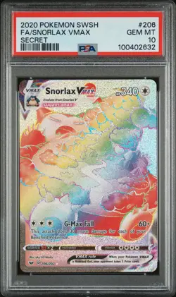 2020 POKEMON SWORD & SHIELD SECRET #206 FULL ART/SNORLAX VMAX PSA 10 - Image 1