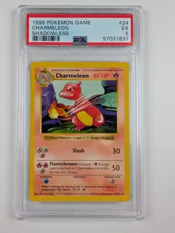 1999 Pokemon Base set Charmeleon Shadowless PSA 5 - Image 1