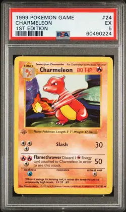1999 POKEMON BASE SET 1ST EDITION #24 CHARMELEON PSA 5 - Image 1