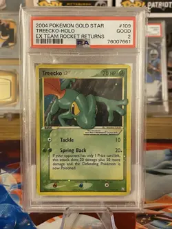 2004 Treecko Gold Star #109/109 EX Team Rocket Returns Pokemon TCG English PSA 2 - Image 1