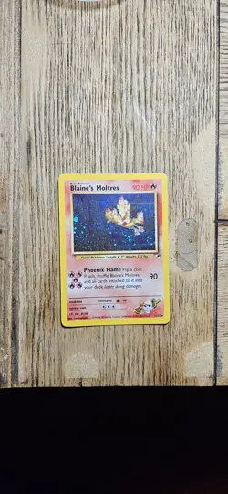 Pokemon TCG Blaine's Moltres Holo Card 001/132 Vintage Gym Heroes [Swirl] MP - Image 1