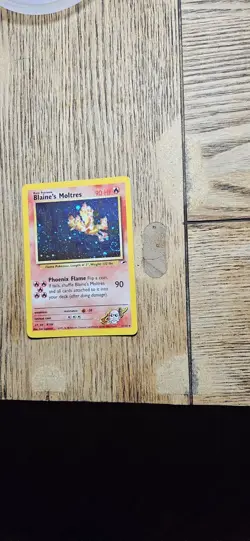 Pokemon TCG Blaine's Moltres Holo Card 001/132 Vintage Gym Heroes [Swirl] MP - Image 2
