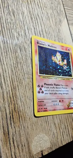 Pokemon TCG Blaine's Moltres Holo Card 001/132 Vintage Gym Heroes [Swirl] MP - Image 4