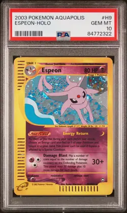 Pokemon 2003 Espeon Aquapolis Holo #H9 PSA 10 Gem Mint Swirl 🐈‍⬛ 💎 - POP 105 - Image 1