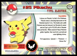 Topps Pokemon Pikachu #25 TV Animation Edition Non Holo Green Logo 1999 NM - Image 2