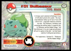 Topps Pokemon Bulbasaur #01 1999 TV Animation Edition Non Holo Green Logo NM - Image 2