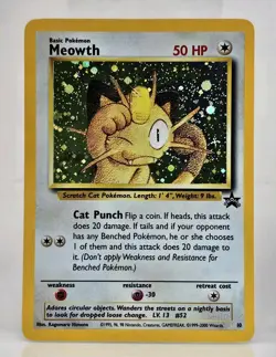 Pokemon TCG Meowth Black Star Promo Holo 10/53 WOTC Has Crease - Image 1
