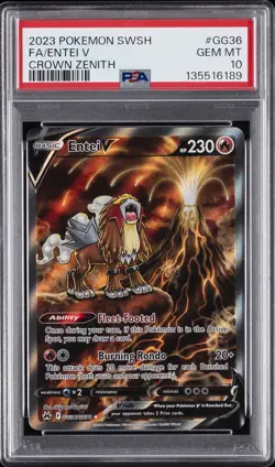 2023 POKEMON SWORD & SHIELD CROWN ZENITH #GG36 FULL ART/ENTEI V PSA 10 - Image 1