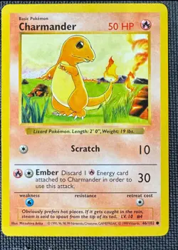 CHARMANDER 46/102 C BASE SET SHADOWLESS POKEMON MP - Image 1