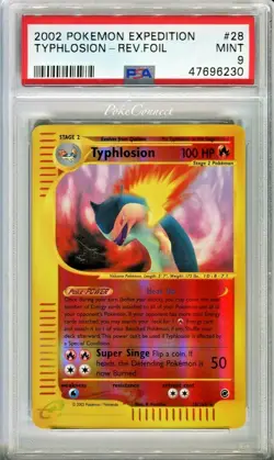 PSA 9 MINT Pokemon TYPHLOSION Reverse Holo Rare 2002 Expedition #28/165 WOTC - Image 1
