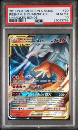 2019 Pokemon Sun & Moon Unbroken Bonds Reshrm. & Charzrd. GX PSA 10 - Image 1