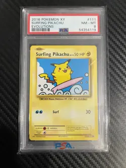 2016 Pokemon XY Evolutions Surfing Pikachu Card #111 PSA 8 NM-MT - Image 1