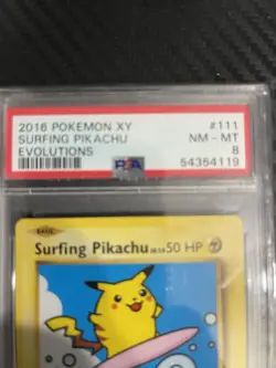 2016 Pokemon XY Evolutions Surfing Pikachu Card #111 PSA 8 NM-MT - Image 4