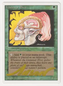 Gold Signed Llanowar Elves NM Revised Artist Anson Maddocks 1994 WOTC MTG Magic! - Image 1