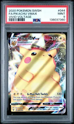 2020 POKEMON SWORD & SHIELD VIVID VOLTAGE #044 FULL ART/PIKACHU VMAX PSA 9 - Image 1