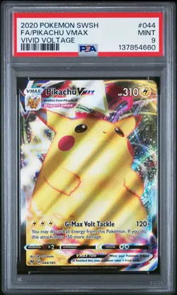 2020 POKEMON SWORD & SHIELD VIVID VOLTAGE #044 FULL ART/PIKACHU VMAX PSA 9 - Image 1