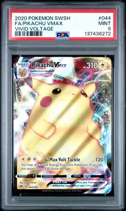 2020 POKEMON SWORD & SHIELD VIVID VOLTAGE #044 FULL ART/PIKACHU VMAX PSA 9 - Image 1
