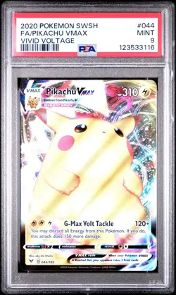 2020 POKEMON SWORD & SHIELD VIVID VOLTAGE #044 FULL ART/PIKACHU VMAX PSA 9 - Image 1
