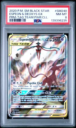 2020 POKEMON SM BLACK STAR PROMO TAG TEAM POWERS COLL ESPEON & DEOXYS GX PSA 8 - Image 1