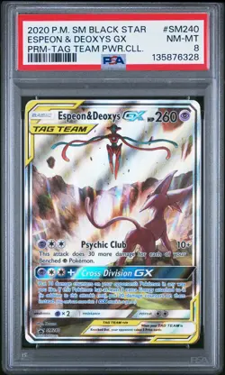 2020 POKEMON SM BLACK STAR PROMO TAG TEAM POWERS COLL ESPEON & DEOXYS GX PSA 8 - Image 1