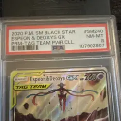 Pokemon SM Black Star Promo Espeon & Deoxys GX TAG TEAM GX SM240 PSA 8 Holo - Image 3