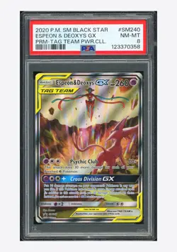Pokemon PSA 8 Espeon & Deoxys GX Promo 2020 SM240 Tag Team Collection English - Image 1