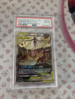2020 Pokemon Espeon and Deoxys GX Tag Team SM240 Black Star Promo PSA 8 - Image 1
