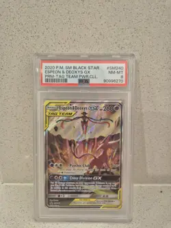 2020 Pokemon Sm Black Star Promo #SM240 Espeon & Deoxys Gx Tag Team PSA 8 - Image 1