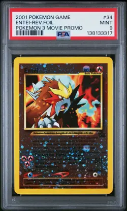 2001 POKEMON GAME MOVIE POKEMON 3 MOVIE PROMO #34 ENTEI-REVERSE FOIL PSA 9 - Image 1