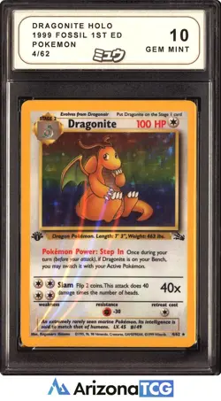 Pokemon 1999 Dragonite 4/62 Holo 1st Edition Fossil GEM MINT MEW 10 - Image 1