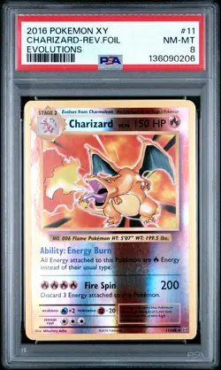 2016 POKEMON XY EVOLUTIONS #11 CHARIZARD-REVERSE FOIL PSA 8 - Image 1