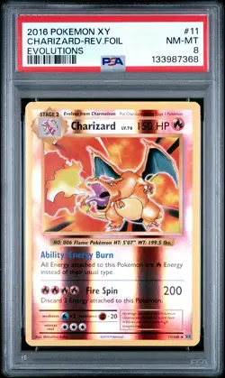 2016 POKEMON XY EVOLUTIONS #11 CHARIZARD-REVERSE FOIL PSA 8 - Image 1