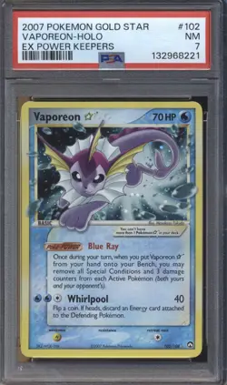 Vaporeon 2007 Pokemon Gold Star Holo EX Power Kepeers #102 PSA 7 NM HUGE - Image 1